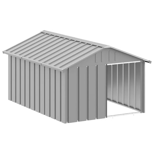 vidaXL Hundehütte Grau 116,5x153x81,5cm Verzinkter Stahl Hundehaus Hütte