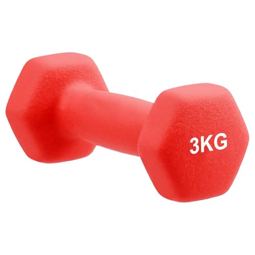 Image of Amazon Brand - Solimo Neoprene Dumbbell 3 Kg, Set of 2 (Red)