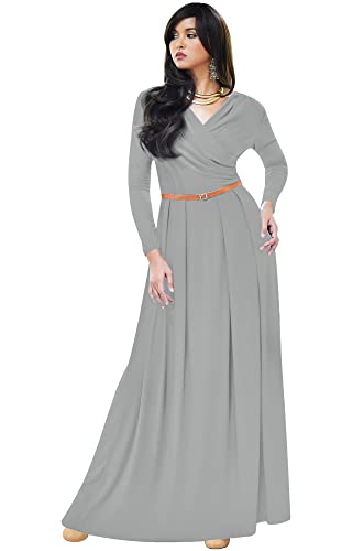 KOH KOH Womens Long V-Neck Full Sleeve Semi Formal Flowy Evening Cute Maxi Dress