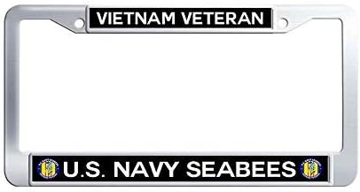 POUDBDH Us Navy Seabees Vietnam Veteran License Plate Frame, Waterproof Metal Aluminum License Frame Car Holder with Screw Caps