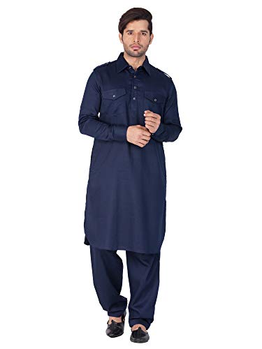 Elina fashion Men's Tunic Cotton Pathani Style Set Indian Pakistani Traditional Wear