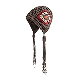 Baoblaze Gorro de punto para mujer, hecho a mano, abrigado, con borlas, suave, ligero, con orejeras, Caqui Oscuro