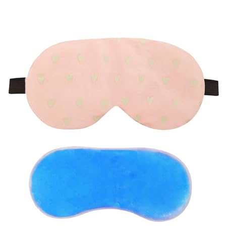 Image of Jenna Cooling Gel Sleeping Eye Mask for Relaxation and Sleep Adjustable Strap Soft Fabric Night Blind Fold for Comfort and Travel (V Heart Pink Gel)