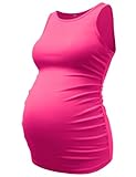 DEBELLY Women's Round Neck Maternity Tank Tops Slim Fitted Rib Cami Shirts Side Pleated Pregnancy Tee Top Summer Lightweight Mama Pullover Vests,Hot Pink,S
