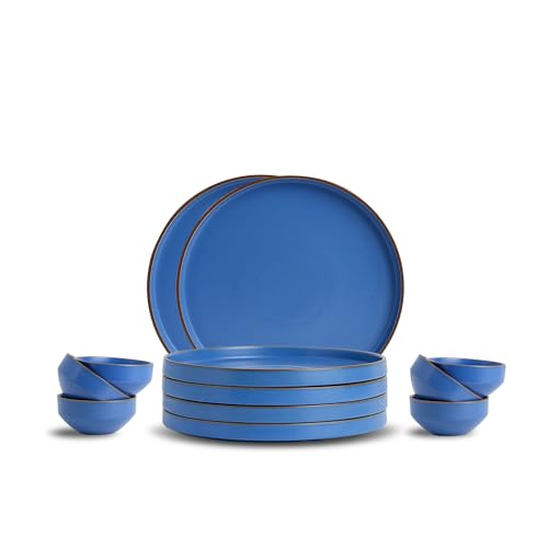Image of Shay Modern Japandi Blue Ceramic Dinner Set, 12 Pcs, | Crockery Set for Gifting & Dining| Ceramic Dinner Set | Matte Finish (Japandi Dinner Set - Blue, 12 Piece)