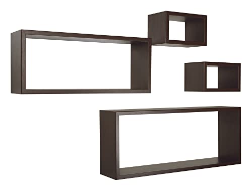 MODULARREDO Merlin Lot de 4 Étagères Murales et Armoires Murales, 75 x 30 p15,5 cm, 60 x 25 p15,5 cm et 2 de 25 x 15 cm, Wengé - Made in Italy