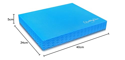 Quality Den Balance Pad, Rutschfester Weichschaum, Balancekissen für Stabilität und Koordination - Hilft, die Tiefenmuskulatur zu Stärken - Inklusive e-Übungshandbuch (40x34x5 cm, Blau)