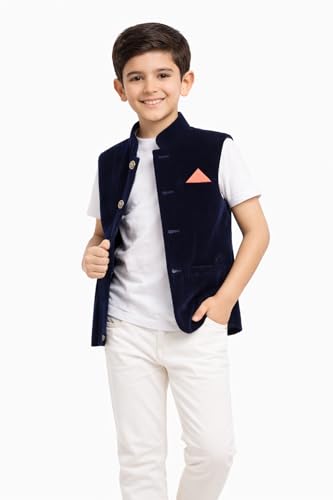Image of T+D Ethinic Wear Velvet Western Style Sleeveless Half Blazer Fancy Coat Jacket For Kids Boys
