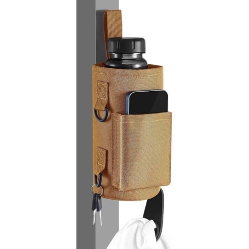 Domensi Magnetic Water Bottle Holder Gym Water Bottle Carrier Bag with Phone Pocket Water Bottle Pouch Sleeve with Silicone Towel Buckle and Sling for Men Women Gym Accessories Organizer