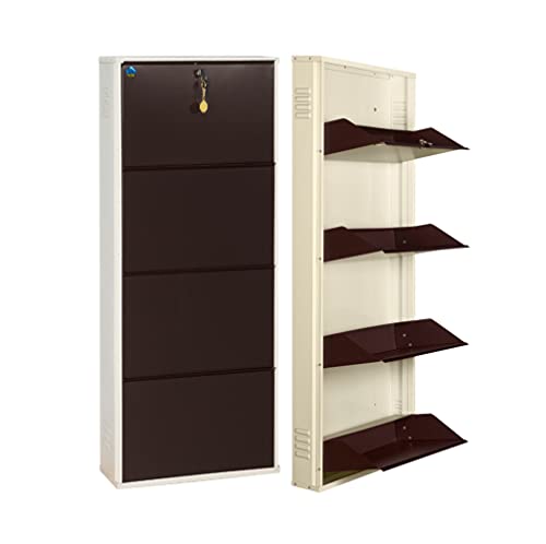 Image of Delite Kom 20 Inch Wide, 4 Shelf Metal Shoe Rack Wall Mounted for Home with Central Lock | Holds Upto 10 Shoes or 16 Slippers Pair 1 Year Warranty | (54 x 20 x 5 Inch, Ivory Coffee) DIY | Space Saving