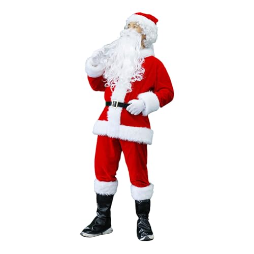 Tenue Père Noël Homme Ensemble 9 Pièces pour Animation de Fêtes de Fin d'Année