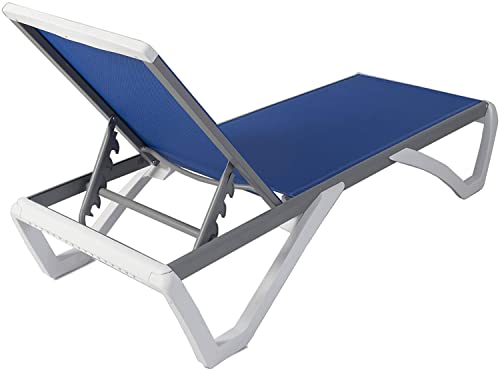 Kozyard Alan Full Flat Alumium And Polypropylene Resin Legs Patio Reclinging Adustable Chaise Lounge With Sunbathing Textilence, 5 Adjustable Position (Blue Textilence W/O Table) #TOP1