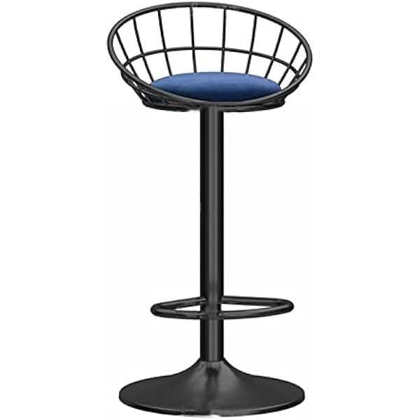 Barstool Velvet Tapicerowane siedzenie z oparciami, metalowe stołki barowe, czarne metalowe nogi, kuchenne kółko śniadaniowe Blue,45-60cm
