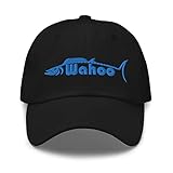 Wahoo Fish Silhouette Salt Water Deep Sea Sport Fishing Embroidered Dad hat Black