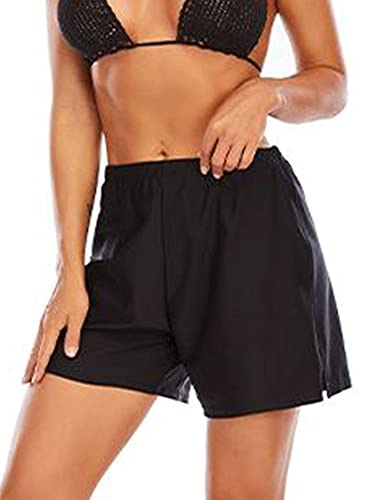 Abtel Pantalones cortos de natación para mujer, cintura elástica, pantalones cortos de natación con calzón, pantalones cortos de natación, pantalones cortos deportivos de talla grande, Negro, 4XL
