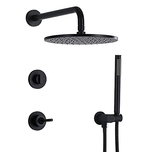Système de douche noir encastré design chic avec mitigeur et pommeau pluie