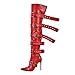 onlymakerheels Multi Buckle Strap Over the Knee Pointed Toe Belts Stiletto Heeled Booty Thigh High Red Size14