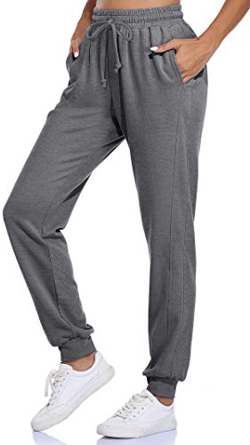 Fulbelle Fall Winter High Waisted Cotton Joggers Sweatpants Women Pockets Drawstring, Juniors Teen Girls Workout Training Track Jogging Sweat Pants Casual Elastic Pajamas Bottoms Sportwear Grey S