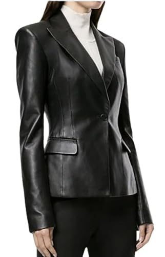 AAOutfitz Blazer de cuero negro para mujer, chaqueta blazer de cuero para mujer, Negro – Piel auténtica., L
