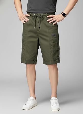 Image of Men Cargo Shorts with Drawstring Waist, Side Flap Pockets, Knee Length, Casual Style, Men Shorts || Cotton Short for Men || with Pocket Style