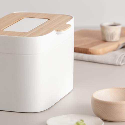 KAZAI. Compost Bin Kitchen 'Elin' | 1.2 GAL / 4.5L Countertop Compost Bin with Wooden Lid & Filter | Odor-Free, Dishwasher Safe, with Inner Bucket | Small Indoor Kitchen Composter | Off-White/Bamboo by Kazai. - Image 3