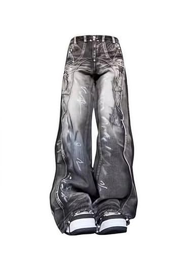 Y2k Retro High-Waisted Vintage Wide-Leg Jeans High-Street Heavy-Work Stripe Tie-Dye Jeans Unisex Floor-Length Pants