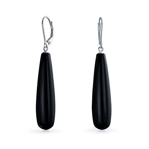 Long Simple Linear Quartz Turquoise Onyx Lapis Lazuli Gemstone Elongated Teardrop Lever Back Dangle Earrings Western Jewelry For Women Teen .925 Sterling Silver