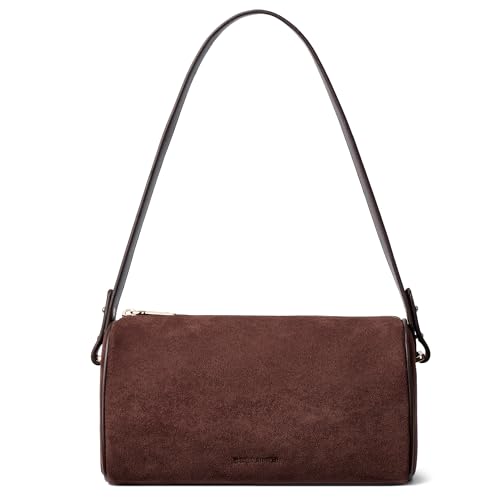 Image of BOSTANTEN Shoulder Bag for Women Suede Leather Crossbody Purse with 2 Strap | Multi Carrying Ways, Luxury Barrel Style, Compact But Roomy, Lightweight, Trendy Versatile for Everyday Commute Office