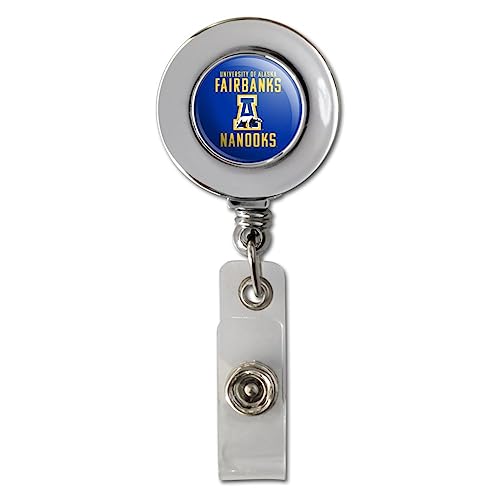University of Alaska, Fairbanks Nanooks Logo Retractable Reel Chrome Badge ID Card Holder Clip