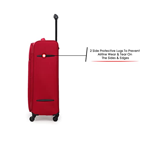 Image of Verage Paris 70 cm Soft Sided Medium Check in Suitcase Luggage Bag with Telescopic Trolley and 360 Spinner 4 Wheels (Red, 24 Inch)