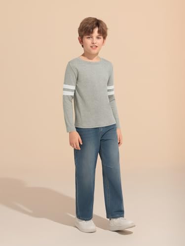 Image of Haloumoning Boys Long Sleeve Shirts Kids Crewneck T Shirts Casual Striped Tops Tees 5-14 Years