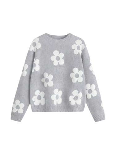 Image of BEAUDRM Girl's Cute Bow Sweater Crew Neck Long Sleeve Drop Shoulder Loose Pullover Tops