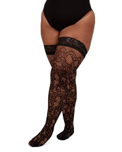MeMoi Women's Net Swirl-Pattern Lace-Top Plus Size Thigh High Stockings3
