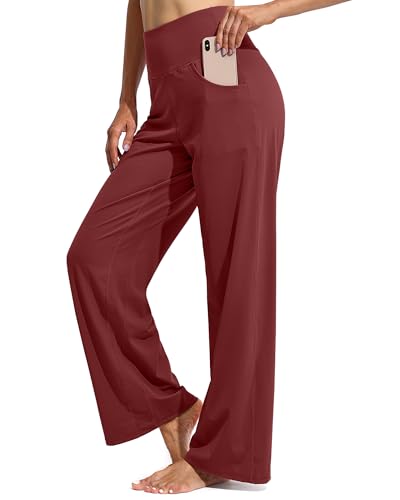 Image of Promover Wide Leg Pants Woman Yoga Pants with Pockets Stretch Loose Casual Lounge Sweatpants Petite /Regular /Tall