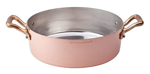 Pentole Agnelli ALCM106M40 Casseruola Bassa in Rame Martellato Stagnato con 2 Maniglie in ottone, 40 cm