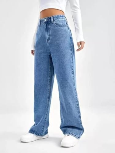 Image of Glossia Denim Baggy Jeans for Women | Stretchable High Waist Straight Fit Jeans for Women | High Rise Stretch Denim | Loose Fit Plus Size Denim (Sizes - 24 to 44) WJ71-1205-$