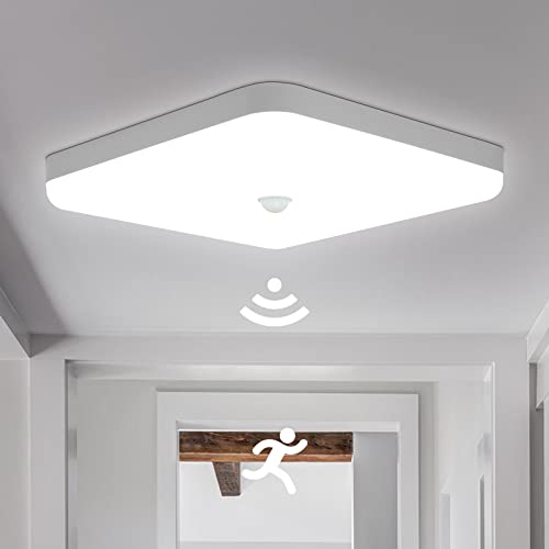 Combuh LED Plafón con Sensor Movimiento 30W Impermeable IP56 Blanco Frío 6500K 2400Lm Cuadrado...