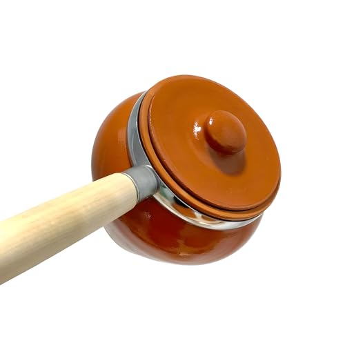 Set of 6 Natural Clay Stoneware Baking Ramekins with Lids & 1 Oven Fork - 0.5-Qt Each - 16.9 fl oz (500 ml) - Clay Pots for Cooking, Dutch Oven Pot With Lid