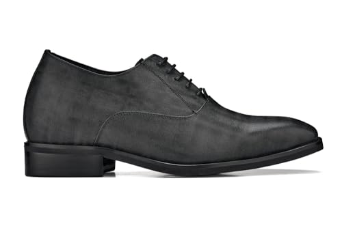 Image of CALTO Men's Invisible Height Increasing Elevator Shoes - Black Micro-Perforated Leather Lace-up Formal Dress Oxfords - 3 Inches Taller - Y3520 - Size 8.5 D(M) US
