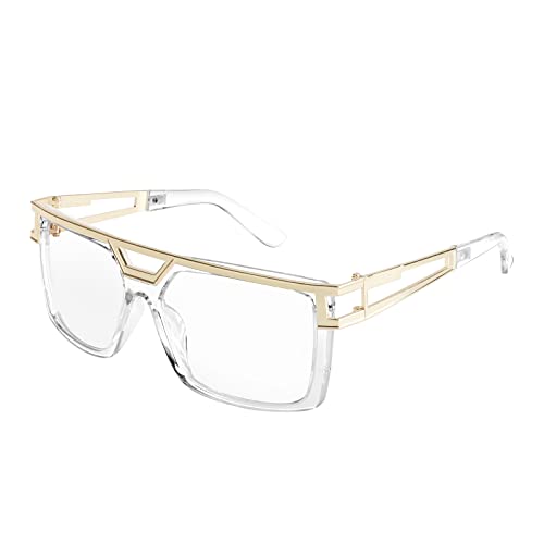 FEISEDY 80s Square Oversized Womens Mens Sunglasses 90s Hip Hop Costume for Rapper DJ Girls B9057