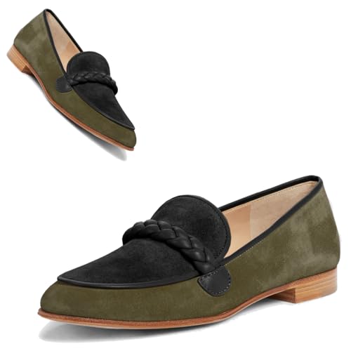 Image of MOOMMO Women Comfortable Suede Loafer Flats Round Closed Toe Slip On Penny Loafers Knitted Strap Oxford Loafer Shoes for Office Ladies Work Daily Casual Club Driver Flats Spring Elegant 4-11 M US