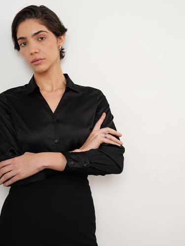 Image of FableStreet Women Shirts | Comfort Fit Spread Collar | Premium Satin Fabric for Formal, Business Casual