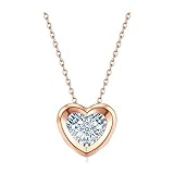 Collar de corazón sin níquel, Collar de Cadena de Diamantes para Mujer con Oro Rosa de 0,03 Quilates, Piedra Preciosa de 18 Quilates, Lujoso Collar de Regalo para Mujer