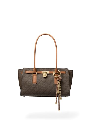 Michael Kors Hamilton Small Shoulder Tote with Charm, Gold-Tone Hardware/MK Signature Coated Twill/Brown/Acorn