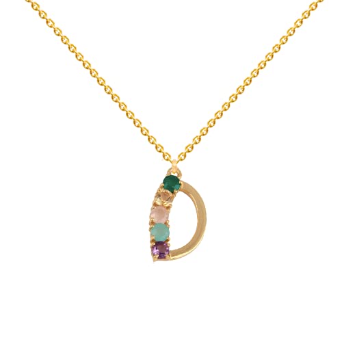 Collier initial D or 24 carats et pierres de couleur femme
