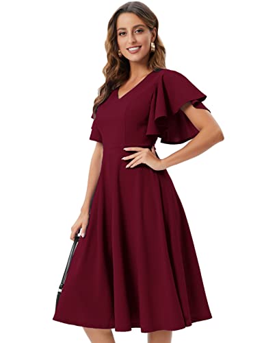 Bridesmay Women's Formal Cocktail Wedding Guest Dress for Women 2025 Short Sleeve Fit and Flare Tea Party Dresses2