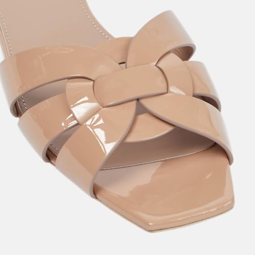 Image of THESHY Women's Flat Sandals Square Toe Patent Leather Comfortable Slip on Slippers Casual Summer Dressy Beach Slide Sandals for Women