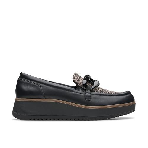 Image of Clarks Women's Zylah May Loafer, Black Combi Textile Leather, 7 UK