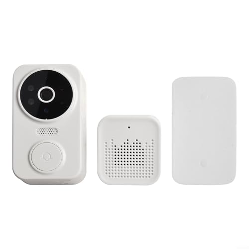 Eawfgtuw Sonnette vidéo sans fil avec caméra de porte, sonnette de sécurité WiFi, interphone audio bidirectionnel, moniteur de porte à distance, détection de mouvement, installation facile (blanc)