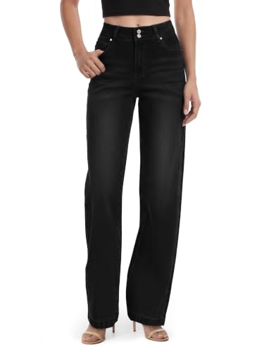 Tallemon Extra Tall Womens 36" Inseam High Waisted Wide Leg Jeans, Black, 8